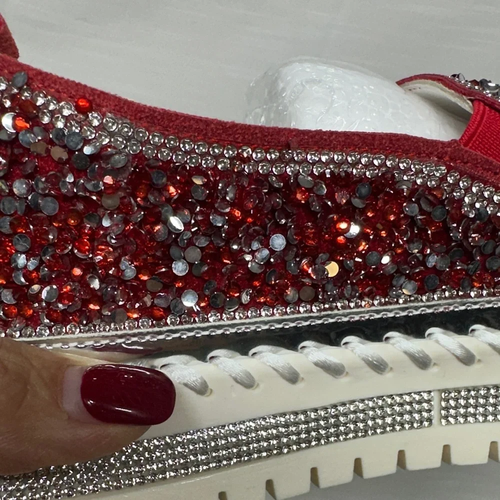 Glittering Red Women's Loafers with Bow - Picture 8 of 12